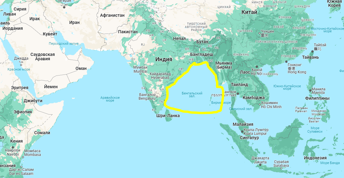 Бенгальский залив на карте мира