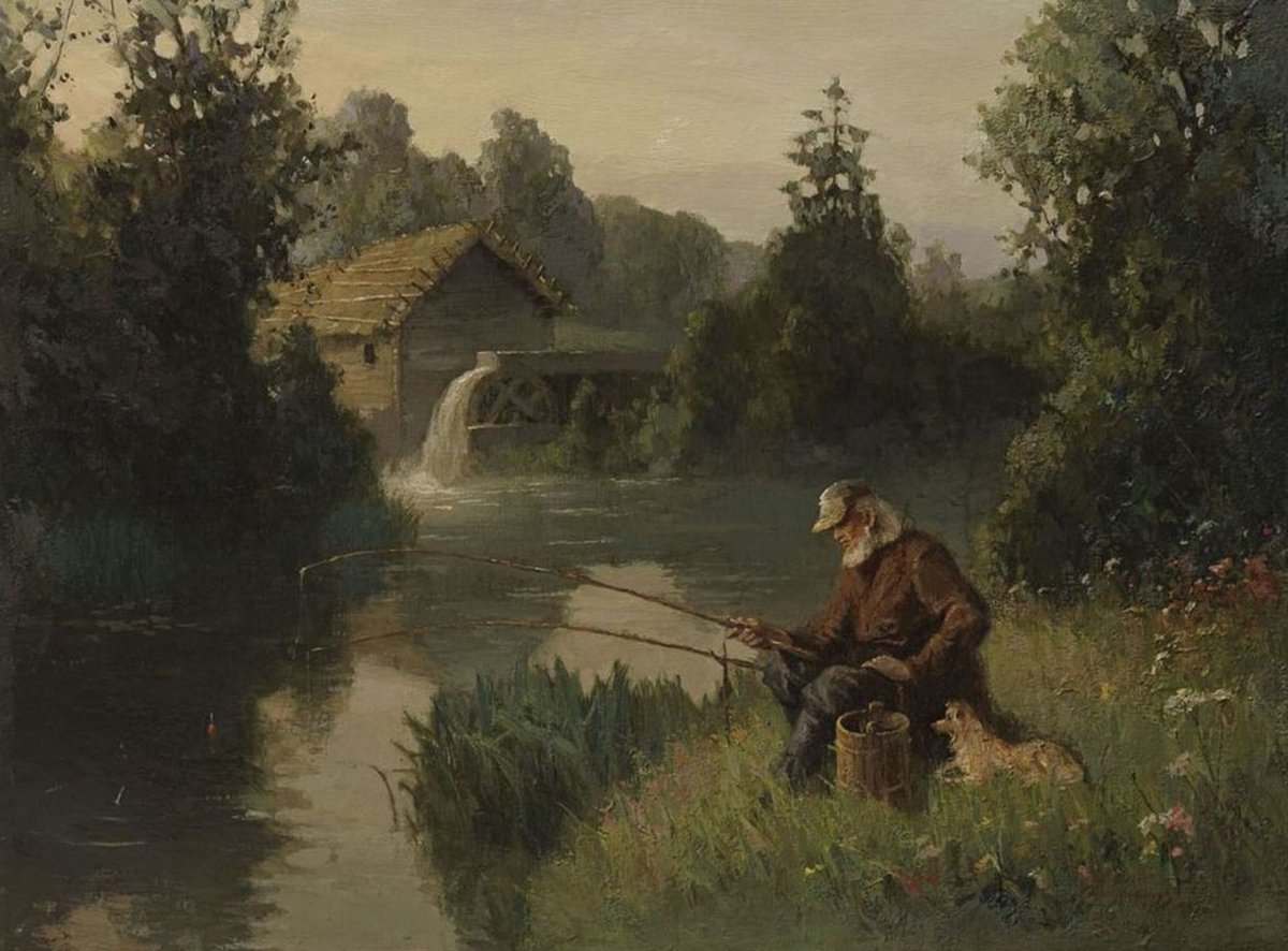 С. Аксаков на рыбалке в усадьбе Абрамцево. Автора картины не нашел.