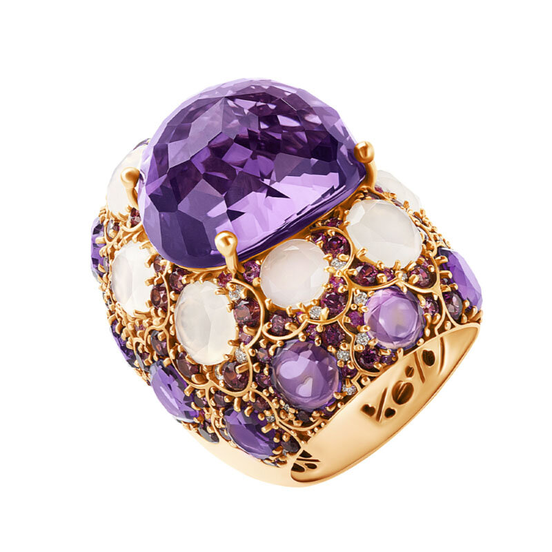 Кольцо Pasquale Bruni Lady Taj из розового золота с бриллиантами, аметистами, кварцем, топазами, родолитами и сапфирами