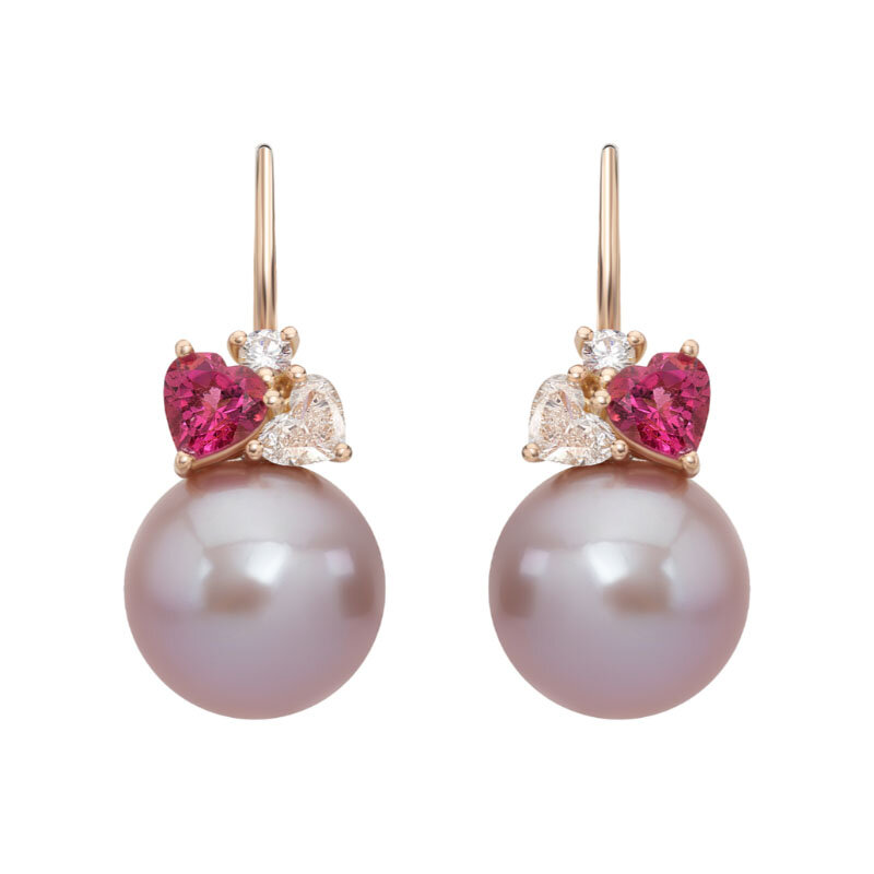Серьги Mimi Boutique из розового золота с жемчугом, турмалинами и бриллиантами