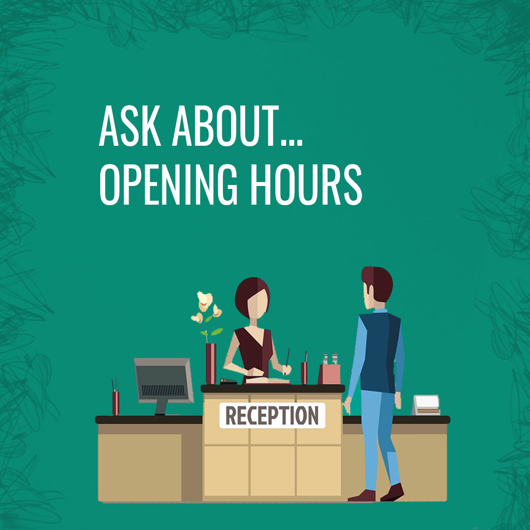 Отрабатываем задание №2 устной части ЕГЭ по английскому языку. Ask about…opening hours.