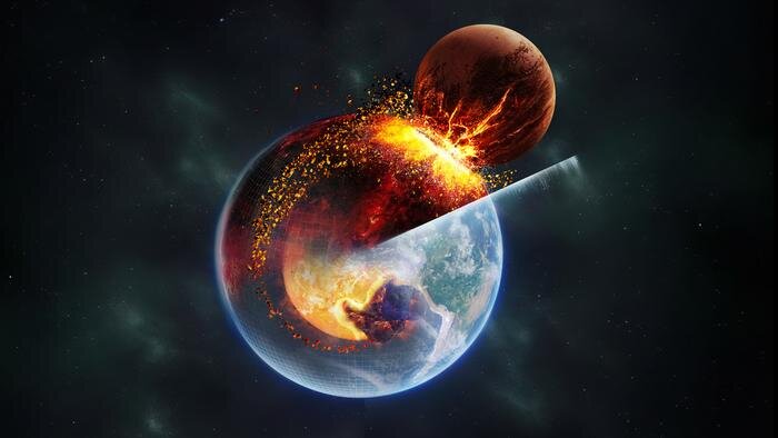 Художественное изображение столкновения Земли и Тейи, источник: https://www.eurekalert.org/news-releases/1006353