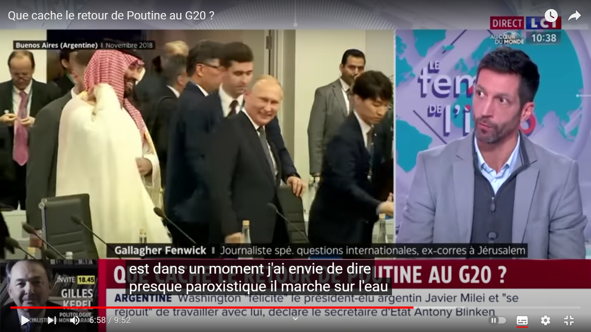 Галлагер Фенвик. Субтитры "...он идет по воде" Скриншот из передачи с канала LCI в YouTube.