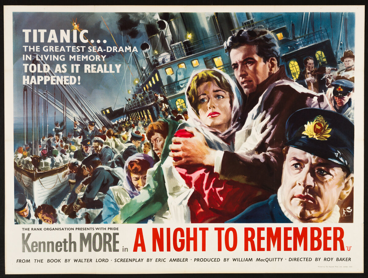 Гибель титаника 1958. Гибель Титаника 1958 Постер. A Night to remember 1958 poster. Незабываемая ночь Титаник. Незабываемая ночь 1958.