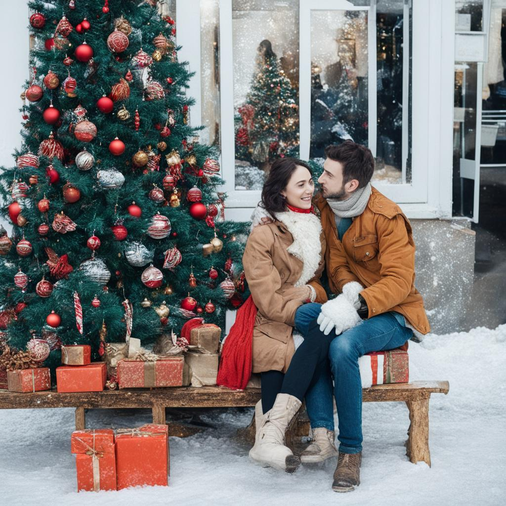 Влюбленная парочка у елки
