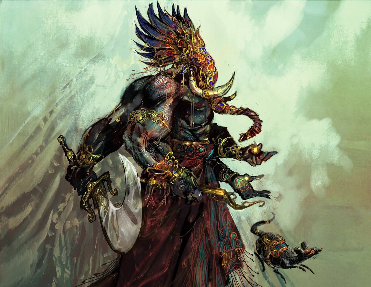 Дхумраварна -гневная форма Ганеши, побеждающая высокомерие. Изображение: characters.top 