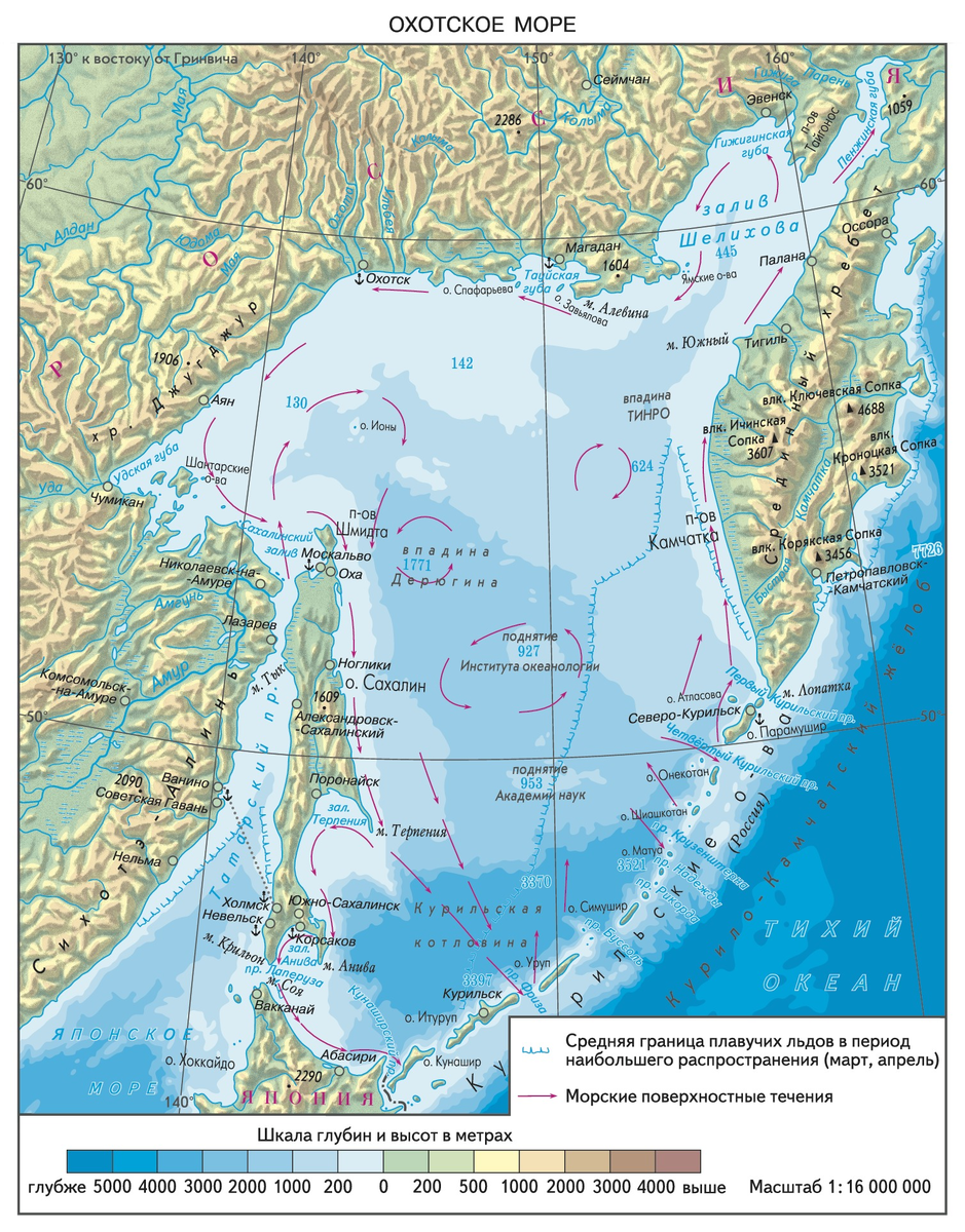 Карта Охотское море Сахалин Курилы. Охотское море на карте. Камчатка Охотское море карта. Заливы Охотского моря на карте.