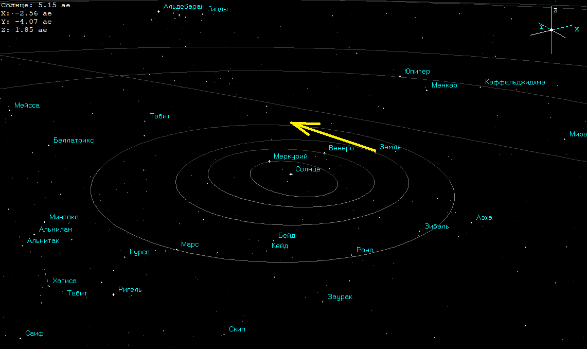 Движение земли к звезде Альдебаран