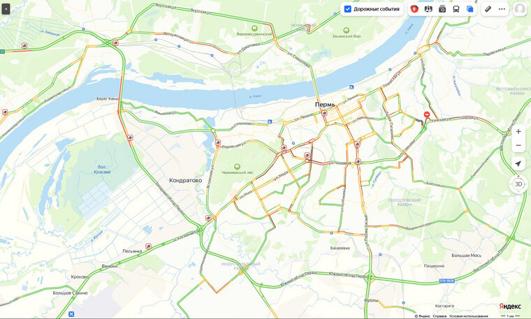    Утром 21 ноября в Перми «Яндекс. Пробки» зафиксировал больше 10 ДТП