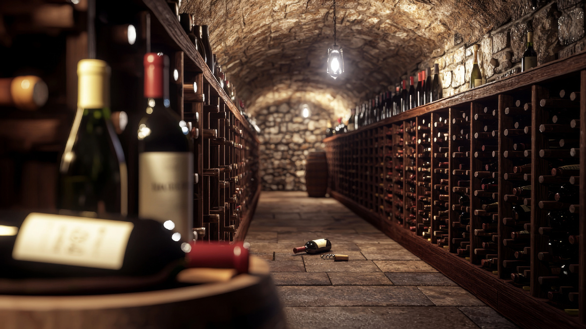 Подвал частного дома с винными полками
