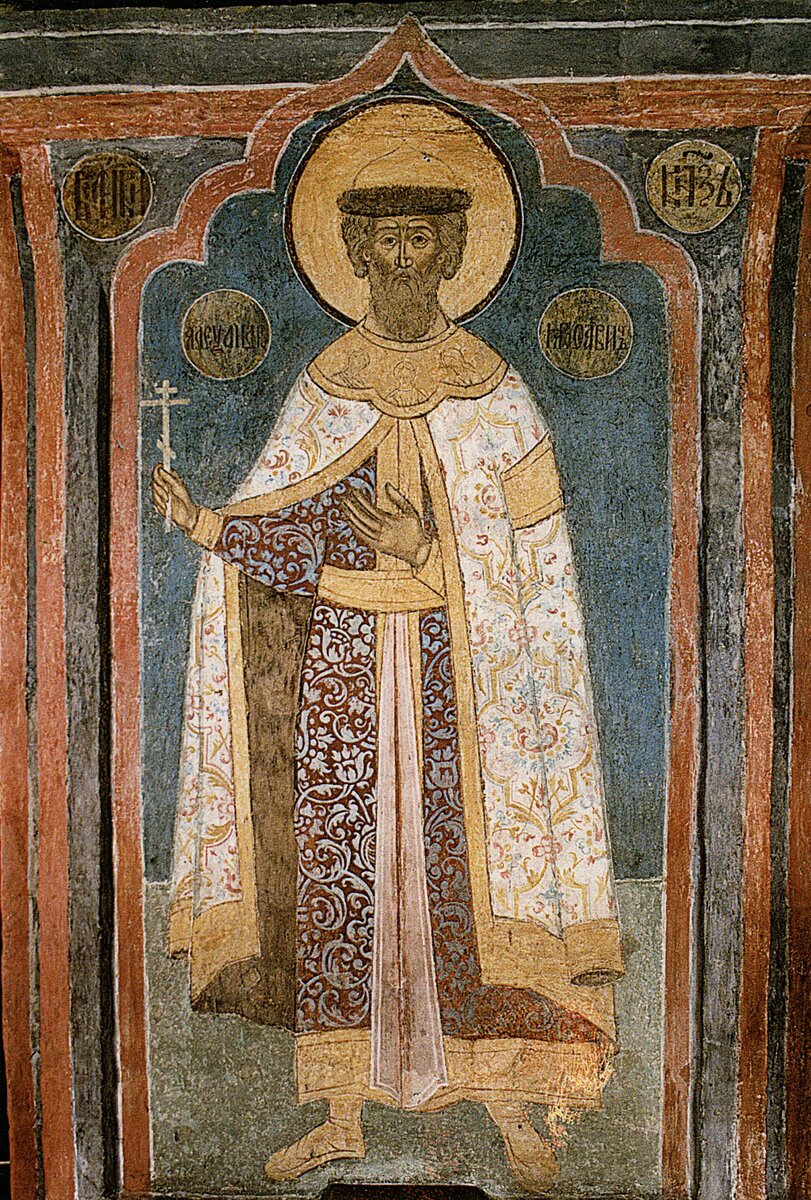 Святой Александр Невский. Роспись Архангельского собора Московского Кремля. 16в.