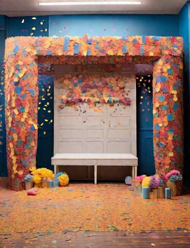 Идея фотозоны с каркасом из конфетти