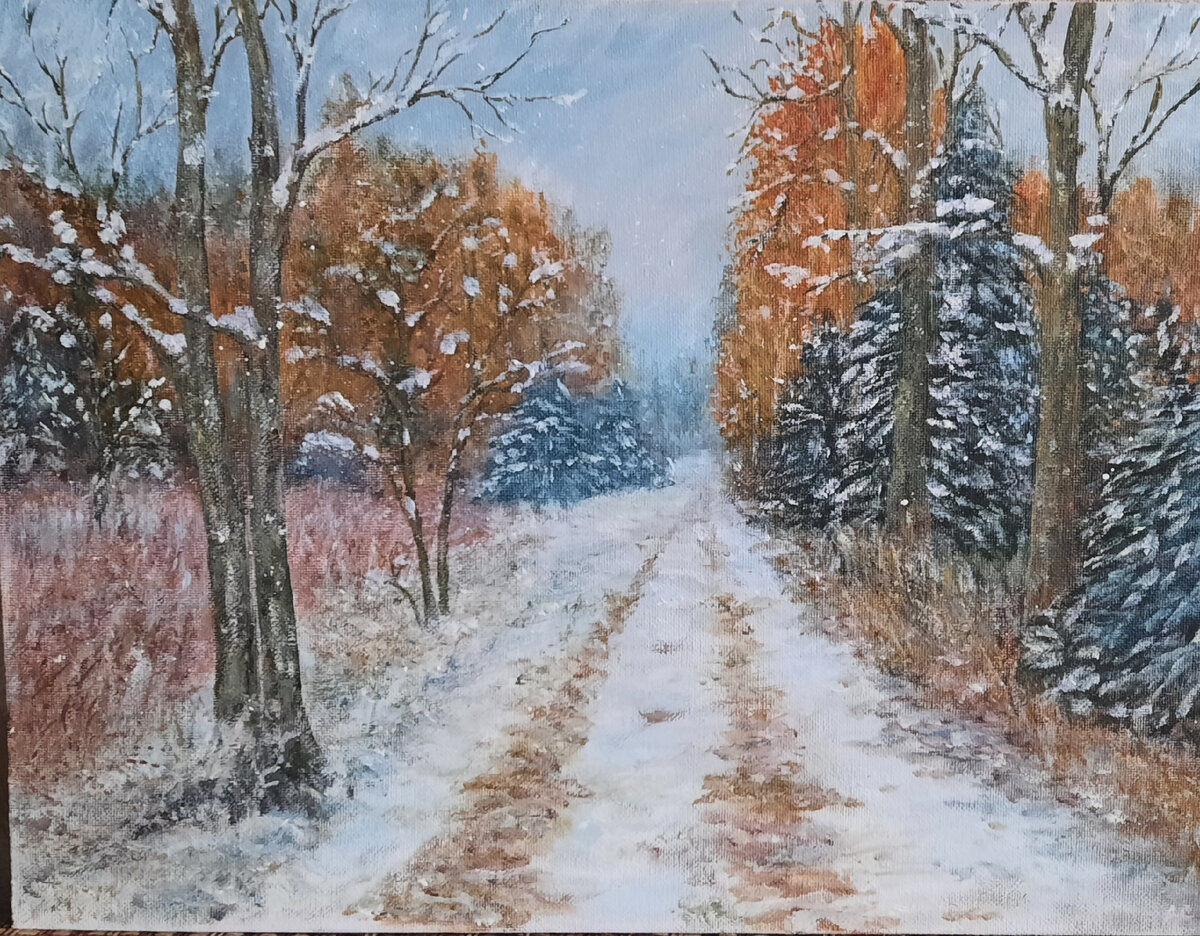 поздняя осень , акрил, масло ,холст.