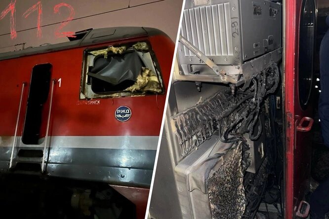 Электропоезд после поджога. Фото из сетей интернета