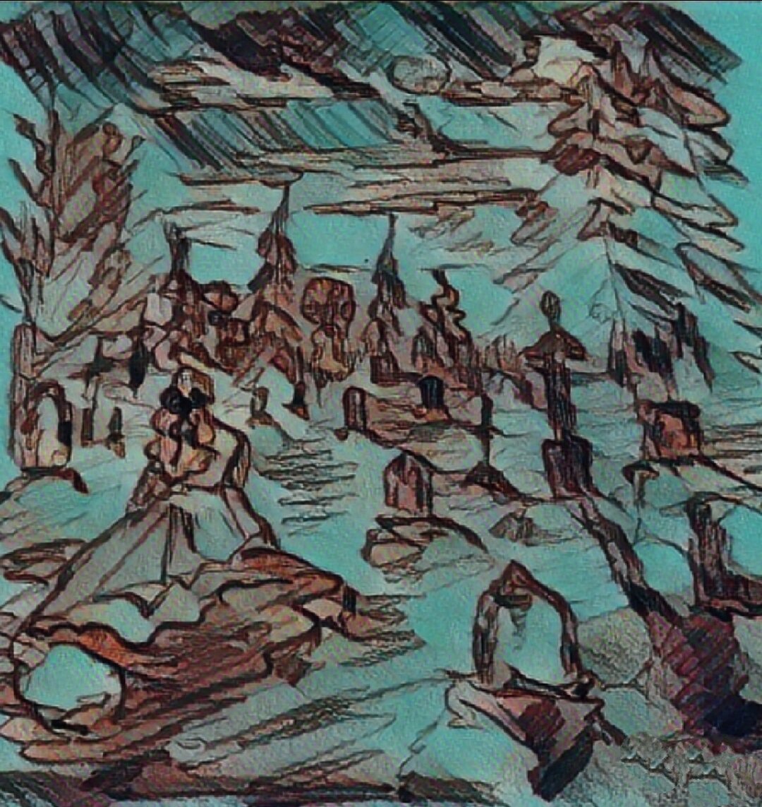 Рисунок автора канала. Девушка на старинном погосте