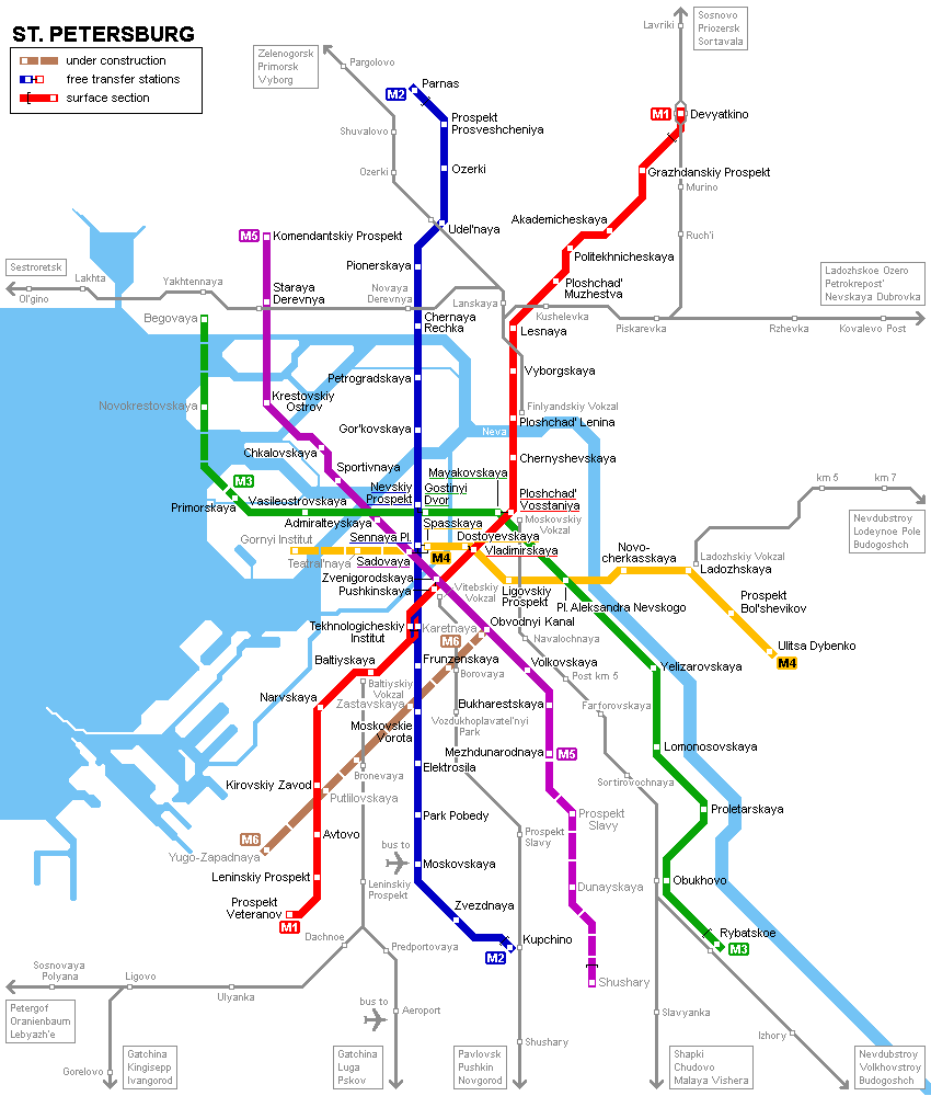 Схема соединения линий электричек и метрополитена