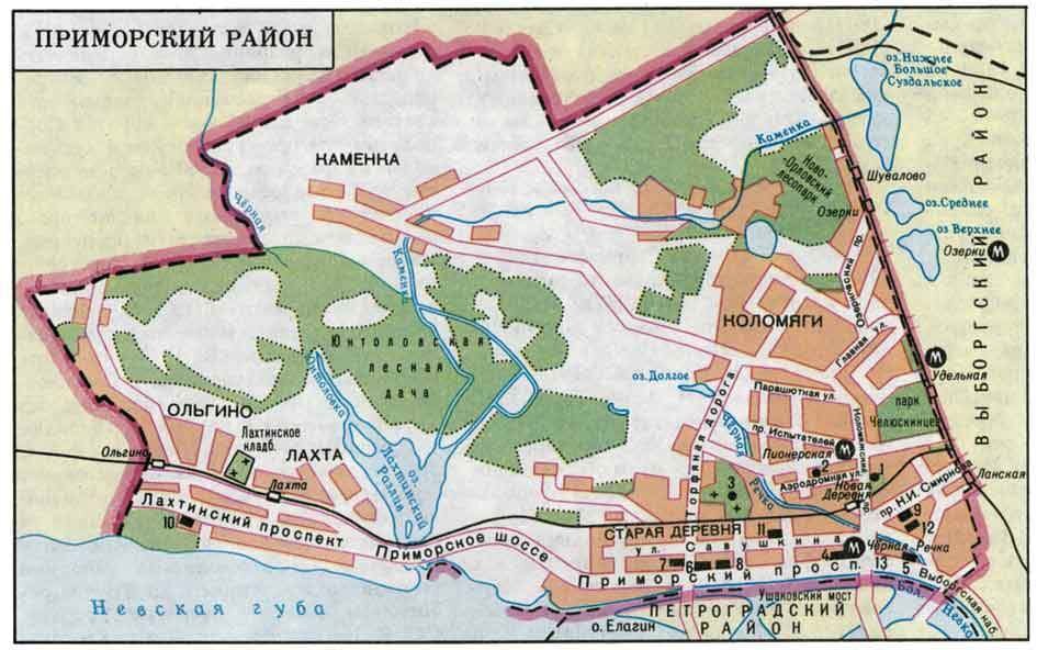 Карта приморского района санкт петербурга с улицами и домами и метро