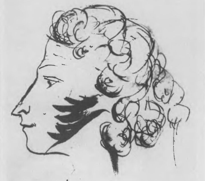 Александр Пушкин. «Автопортрет в образе поэта», рисунок из «Ушаковского альбома», 1829 год