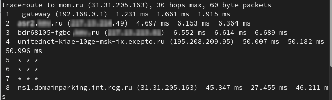 Результат работы команды traceroute.