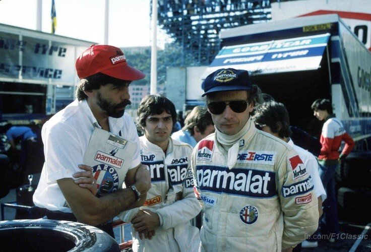 Гордон Мюррей, Нельсон Пике и Ники Лауда (оба гонщика трехкратные чемпионы мира!). Монако, 1979