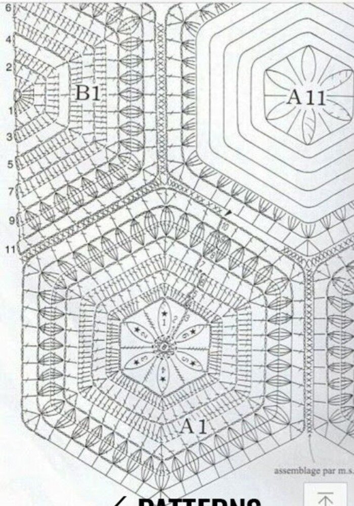Схема шестиугольника крючком для пледа