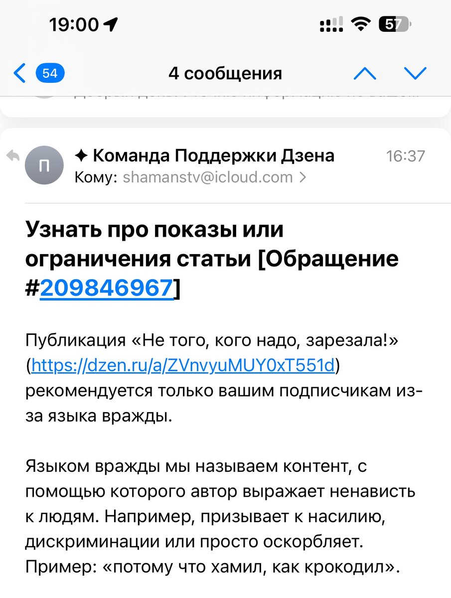 Скриншот переписки со службой поддержки.