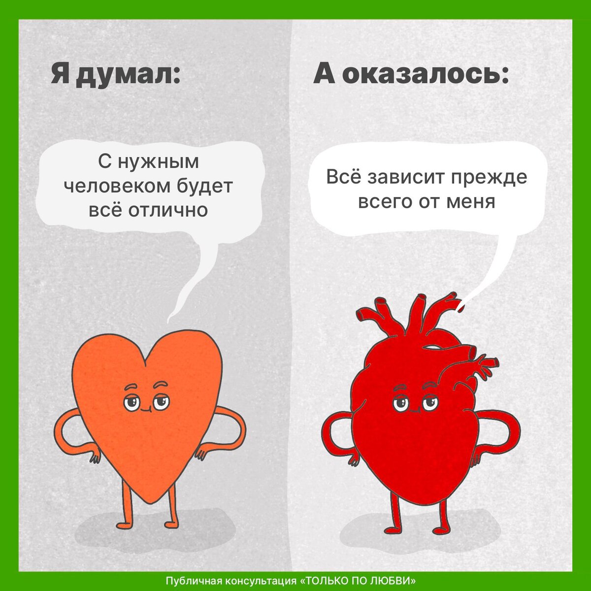 Здоровые отношения начинаются с головы

Отношения играют огромную роль в нашей жизни. Они определяют наше счастье, эмоциональное благополучие и качество жизни в целом. Один из самых важных аспектов здоровых отношений – это состояние нашей головы, нашего внутреннего мира.

Внутреннее состояние начинает формироваться еще с детства. То, как мы видим мир, как мы воспринимаем других людей и себя, определяет наше поведение и качество наших отношений. Поэтому важно научиться внимательно относиться к своим мыслям и эмоциям, разбираться в своих внутренних процессах.

Одним из первых шагов к здоровым отношениям является самоуважение и здоровое самоощущение. Если мы любим и уважаем себя, то сможем построить гармоничные отношения с другими людьми. Это включает в себя понимание своих потребностей, умение выражать свои границы и уважать границы других людей.

Важно также научиться эмоциональной грамотности. Это означает быть в курсе своих эмоций, уметь их распознавать и адекватно на них реагировать. Когда мы знаем, что происходит внутри нас, мы можем лучше понять, какие эмоции вызывают у нас люди окружающие нас. Это помогает нам строить глубокие и честные отношения, основанные на взаимопонимании и взаимной поддержке.

Еще одним важным аспектом здоровых отношений является умение слушать и быть слышанным. Когда мы слушаем другого человека, проявляем для него повышенное внимание, интерес и эмпатию, мы создаем атмосферу доверия и понимания. Также важно уметь выразить свои мысли и чувства таким образом, чтобы быть понятым и услышанным другими. Это способствует эффективной коммуникации и укрепляет наши отношения.

Наконец, здоровые отношения требуют взаимной поддержки и уважения. Мы должны быть готовы поддержать друг друга в трудные моменты, проявлять понимание и терпение. Взаимное уважение является фундаментом крепких отношений, и его проявление в каждом акте повседневной жизни способствует росту и развитию отношений.

Итак, здоровые отношения начинаются с головы. Процесс саморазвития, самоанализа и самопознания помогает нам сознательно строить качественные взаимоотношения. Важно помнить, что все начинается с нас самих – с нашего внутреннего мира, наших мыслей, эмоций и взглядов на жизнь. Наши отношения с собой являются основой здоровых отношений с другими.