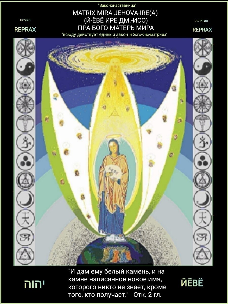  "Закононаставница.Единство мира, наук и религий". Икона-подарок Matrix Mira Jehova-Ire вместе  с Богом человечеству.

