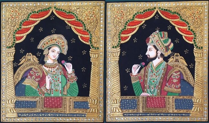 Изображение царицы Мумтаз и шаха Джагана, наслаждающихся ароматом роз. Фото: Ozaas.com