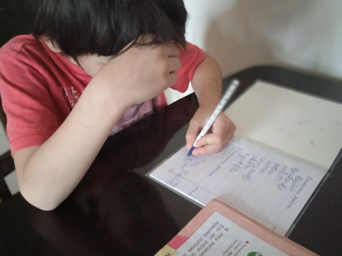 Наши мальчишки могут целую простыню печатными буквами накатать, они с 5 лет все буквы знают и пишут. А тут им приходится фактически переучиваться писать. 