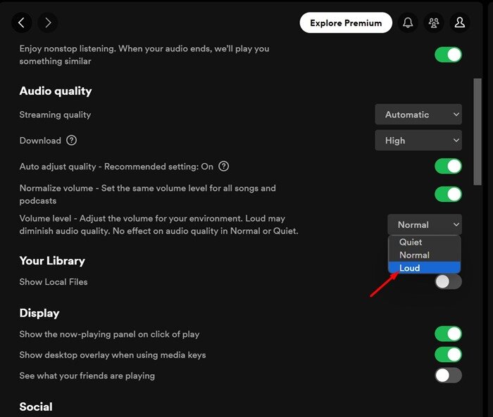 Spotify settings. Регулировка громкости в Spotify с экрана.