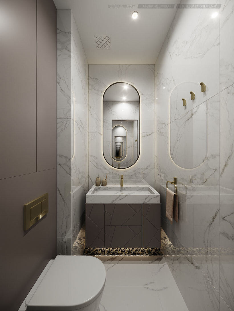 Интерьер гостевого санузла, современный стиль, белый цвет