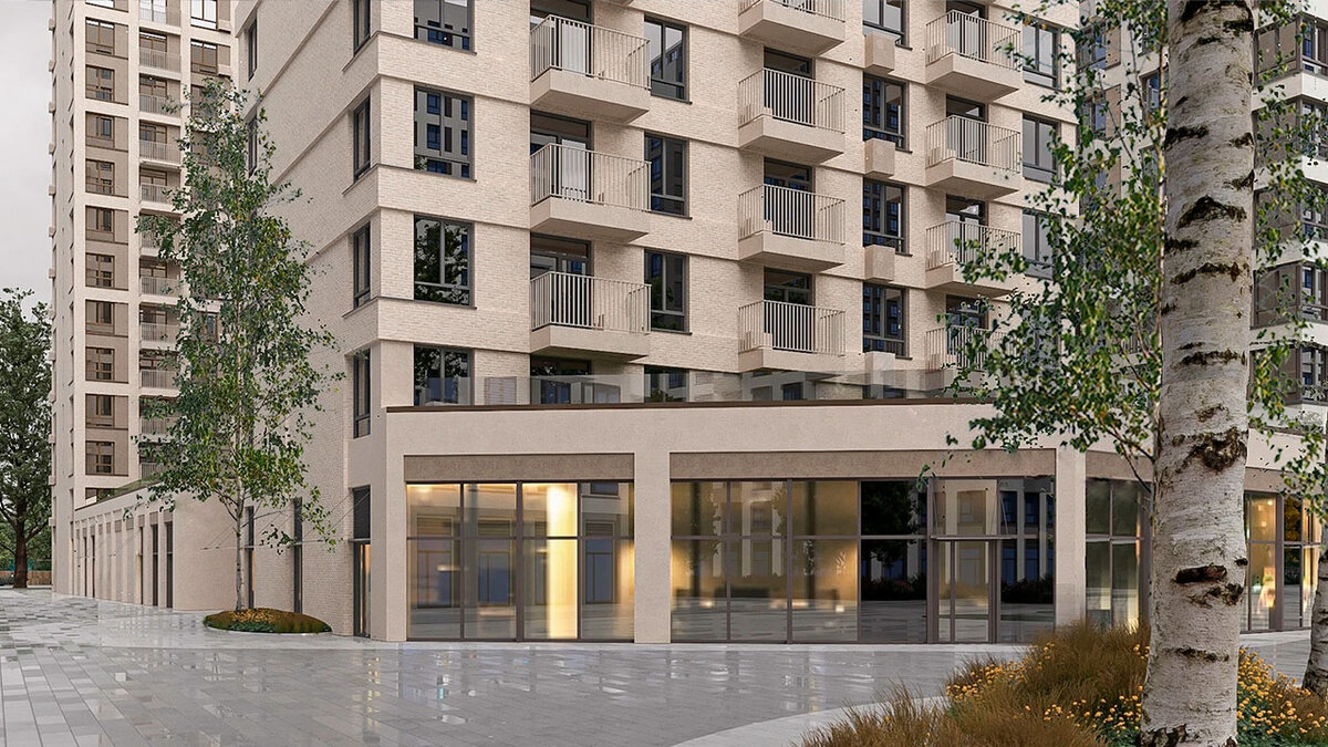 Однотонные фасады домов в Квартале Герцена