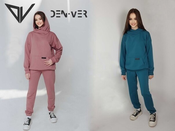 Женские костюмы DEN.VER в составе джоггеры/худи с воротом-капюшоном с хапАхом