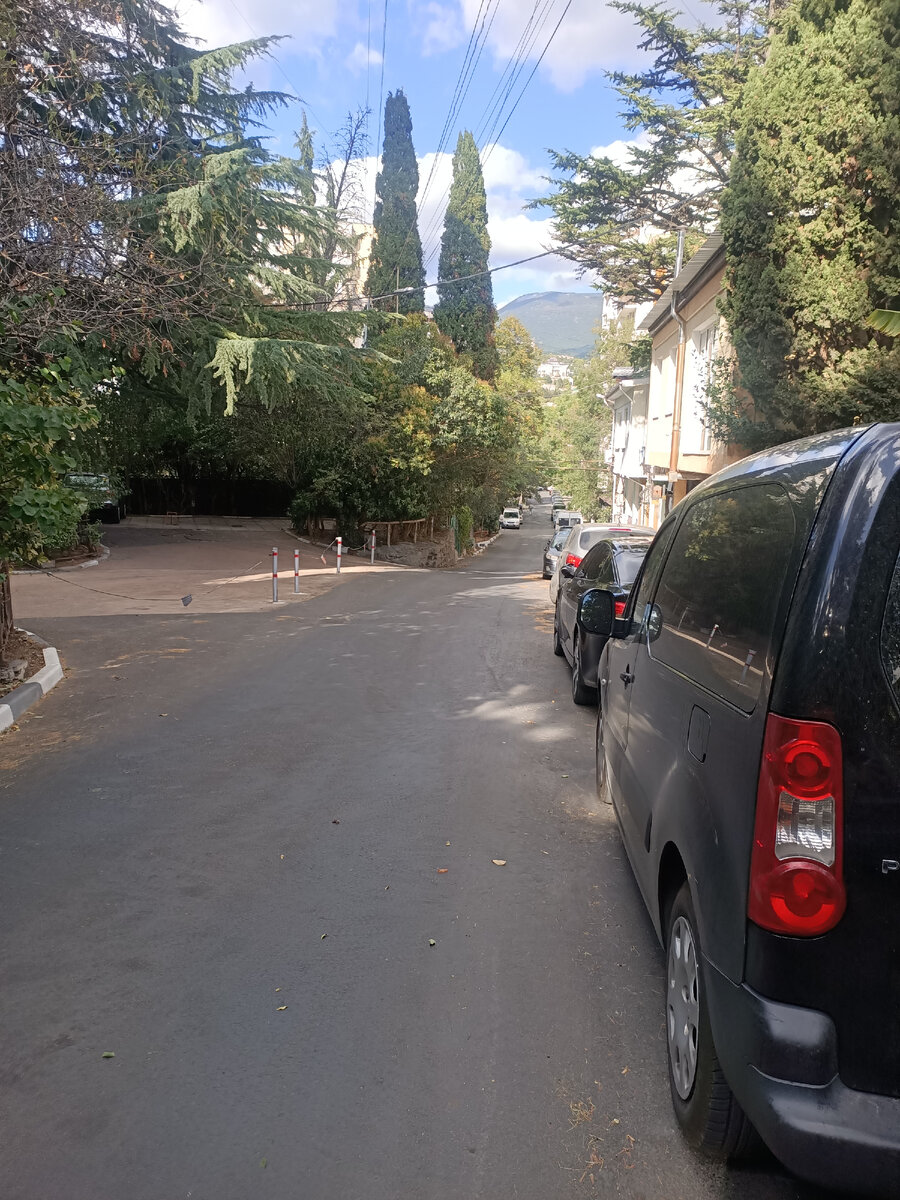 вид с горки на вереницу машин