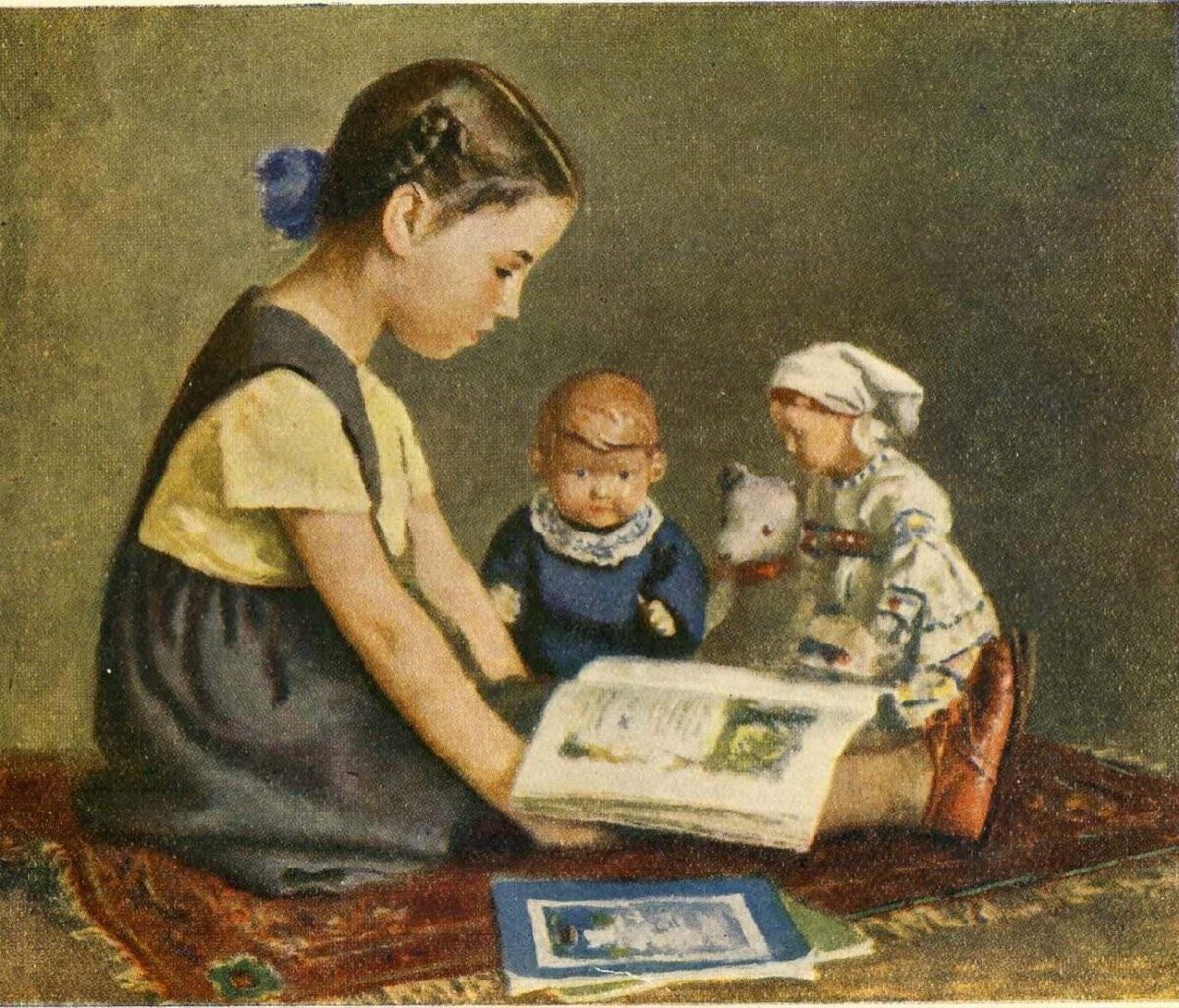 Ксения читает сказки куклам. Игорь Ершов. 1950 год