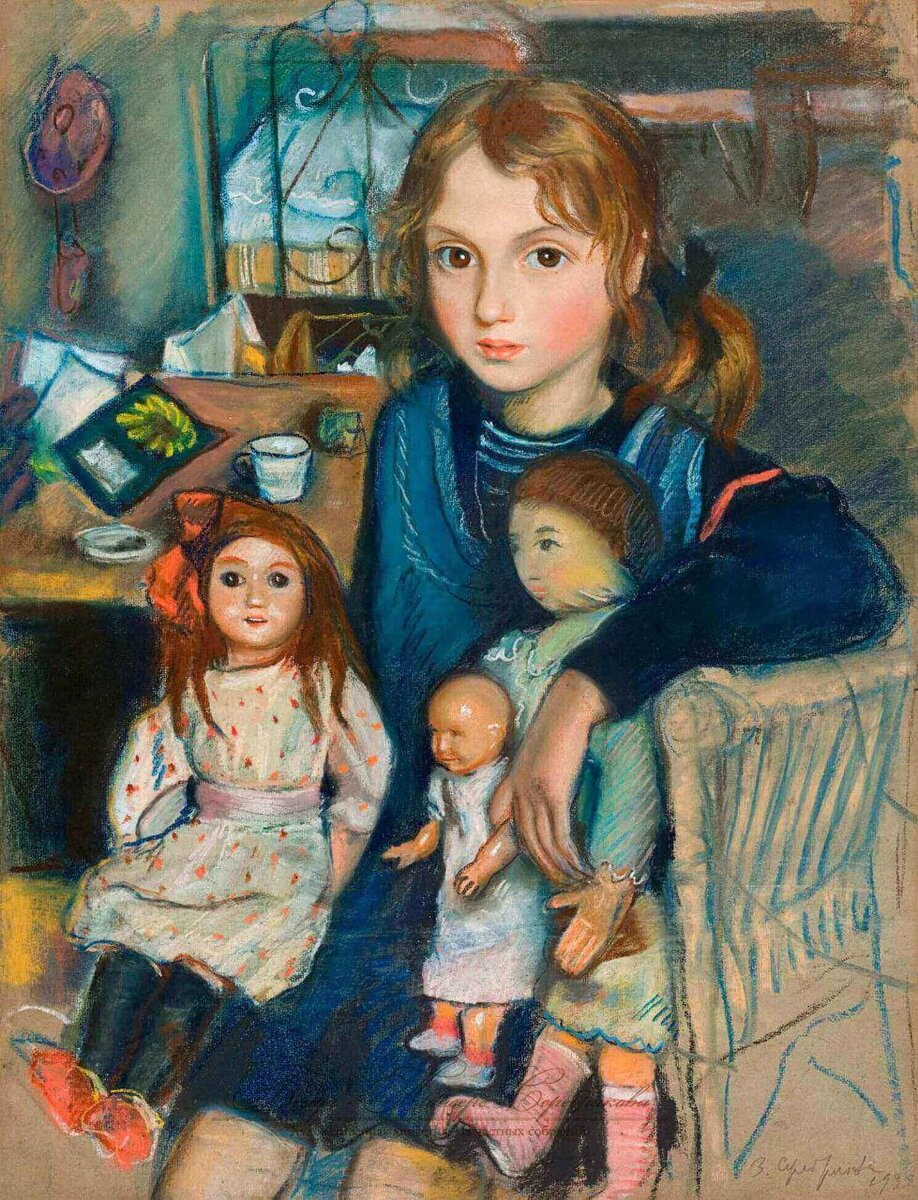 Дочка Катя с куклами. Зинаида Серебрякова. 1923 год