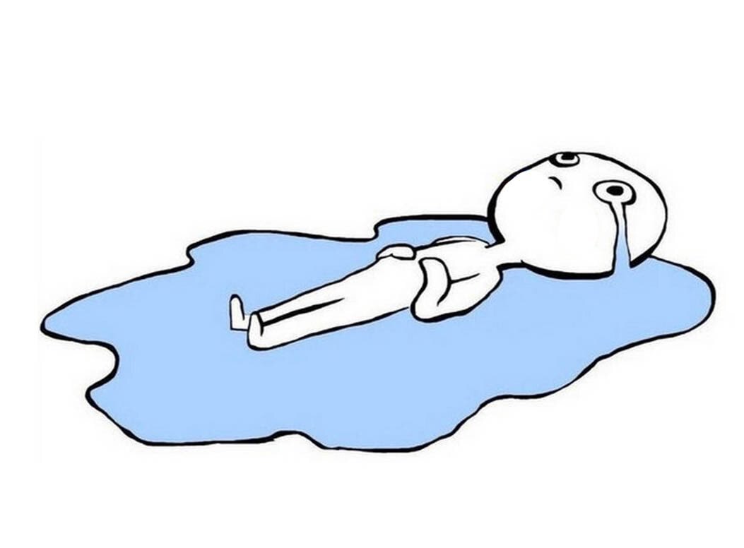 Автор мема "Человек в луже" - канадская художница китайского происхождения Цинь Хан (Qing Han), известная под ником Qinni в сети и на портале DeviantArt. По информации с сайта vgtimes.ru, художница "нарисовала картинку с человеком, лежащим в луже из собственных слез," после того, как поняла сложность собственного челенджа - публиковать по одной иллюстрации ежедневно.
