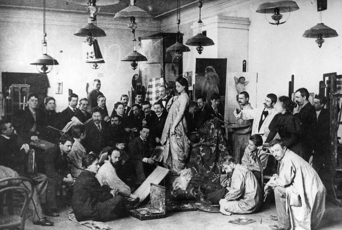 Илья Репин в окружении учеников и друзей. Фотография Карла Буллы