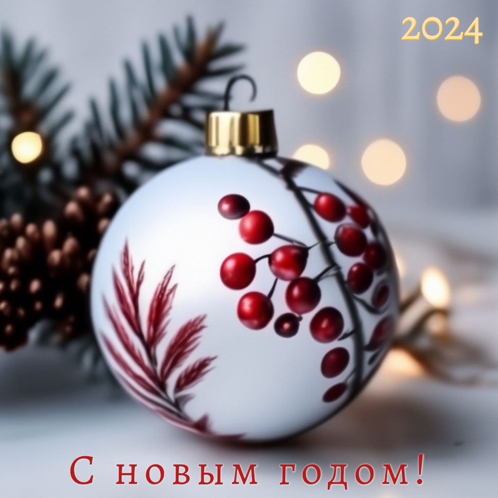 Открытка с новогодним елочным шариком 2024