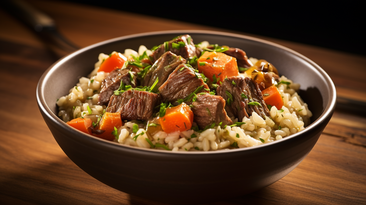 Овсянка с говядиной и  овощами