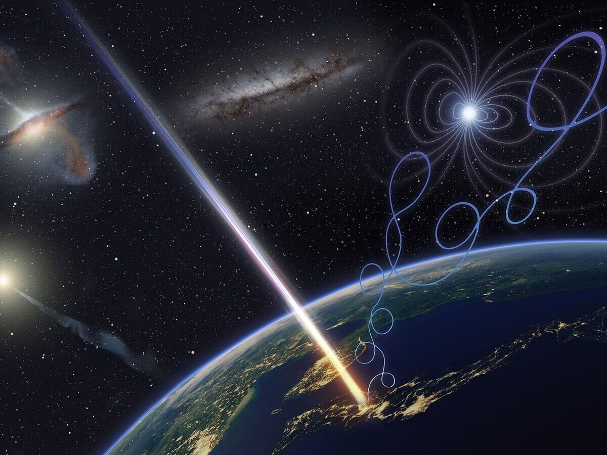    Художественная иллюстрация космических лучей сверхвысокой энергии© Фото : Osaka Metropolitan University/Kyoto University/Ryuunosuke Takeshige