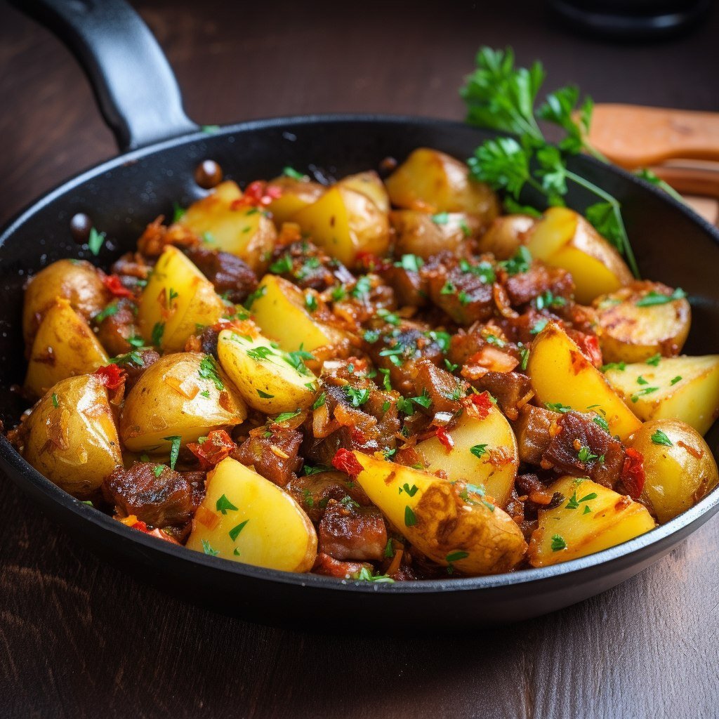 как приготовить тушеную картошку с мясом на сковороде