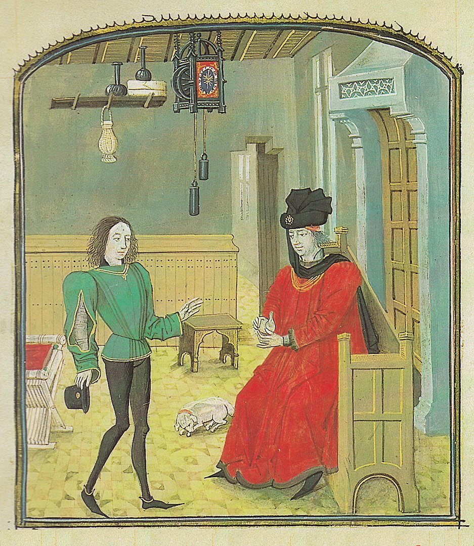 Миниатюра XV века с изображением механических часов / Wikimedia Commons 