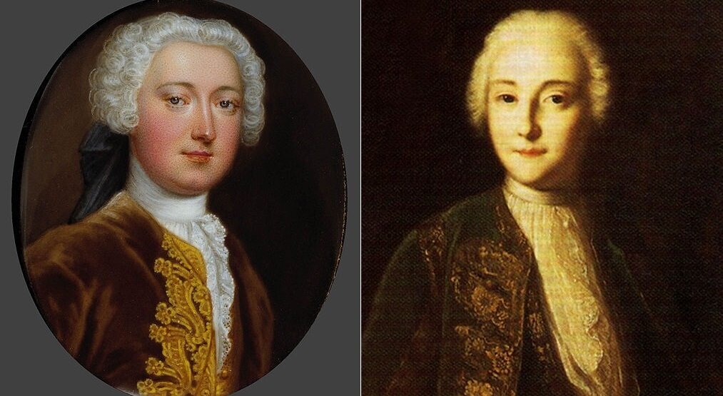 Мужчина и женщина Галантного века. Слева - некто William Gore, написанный художником Christian Friedrich Zincke, справа - императрица Елизавета Петровна кисти Луи Каравакка. Источники - https://lifeasahuman.com/ и https://www.pinterest.ru/