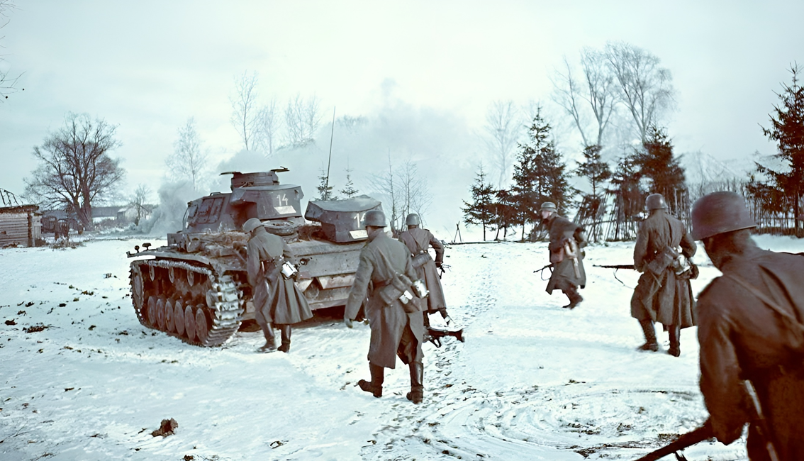 Передовые части 11-й танковой дивизии вермахта в Волоколамске (100 км от Москвы), 1941 г.