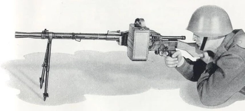Пулемет Мадсен в варианте единого пулемета. Обратите внимание на приклад винтовочного типа.