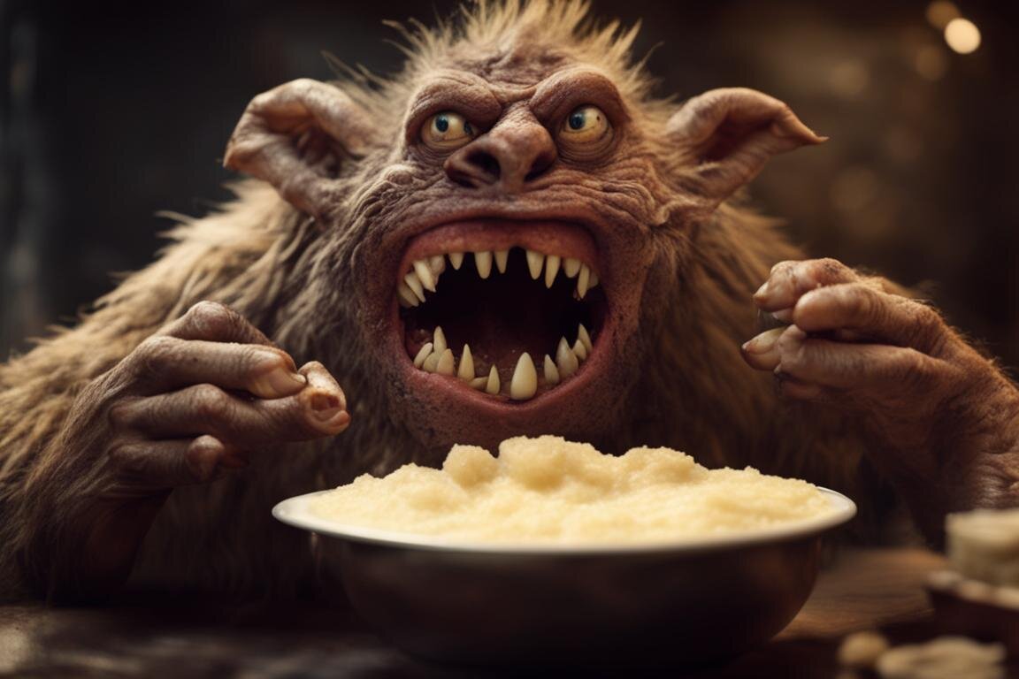 Монстр ест кашу. Нейросеть Kandinsky 2.2.