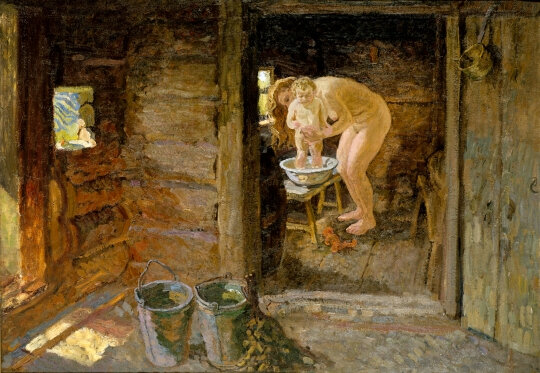 Омовение детей в бане