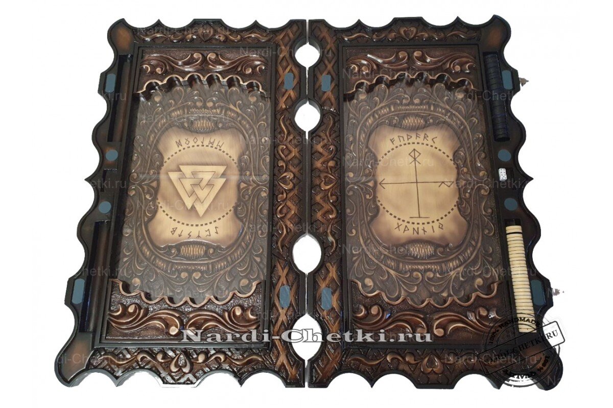 Резные нарды ручной работы "Викинги" из кедра